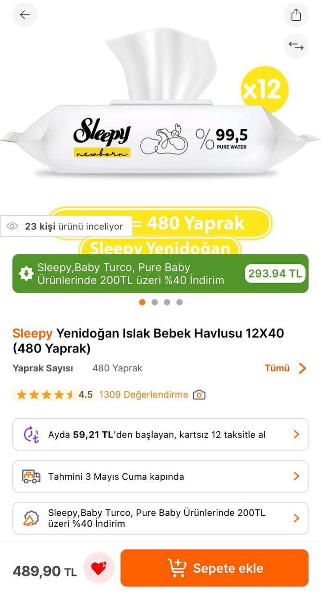 🔥Sleepy 12 Paket yenidoğan ıslak mendil 293₺

app.hb.biz/RkVBMhffWs7E

#işbirliği