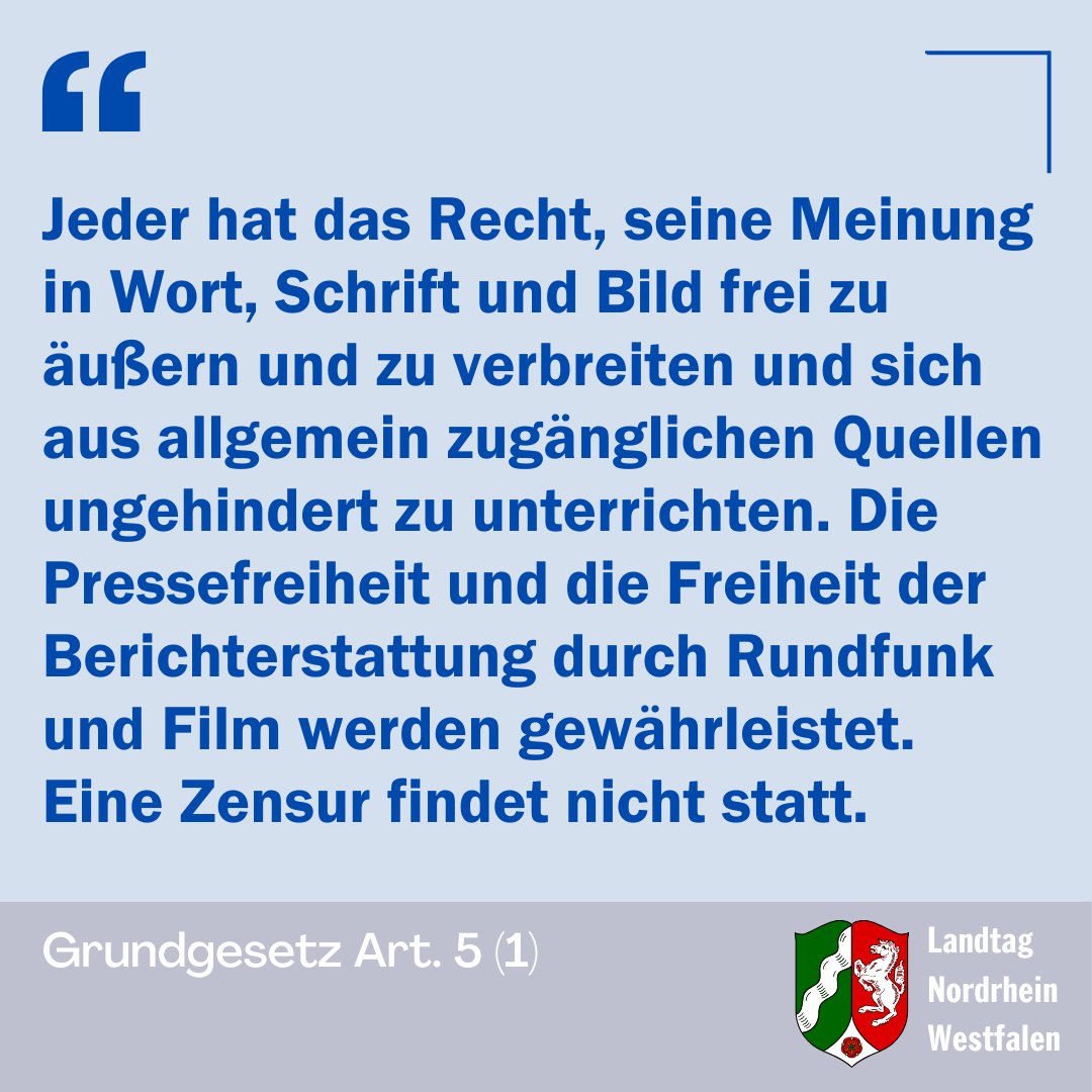 🎥🖊️Heute ist Tag der #Pressefreiheit. Das #Grundgesetz schützt die freie Berichterstattung der Medien. „Die Pressefreiheit ein hohes Gut, weil sie grundlegend ist für unsere Demokratie“, sagt André Kuper, Präsident #ltnrw.