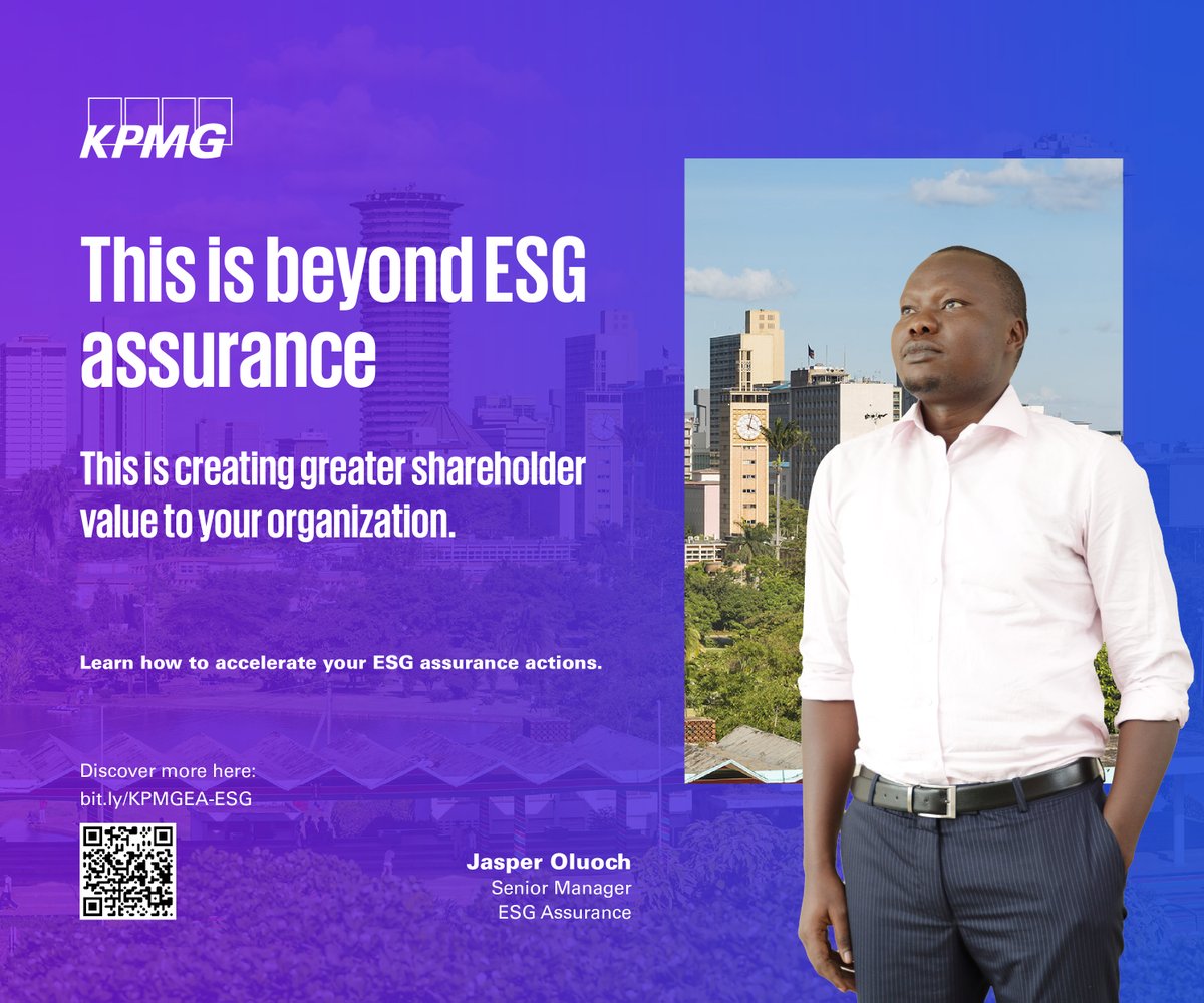 This is beyond #ESG assurance.
This is creating greater shareholder value to your organization.
- Jasper Oluoch, Senior Manager in #ESGAssurance at KPMG East Africa

Learn how to accelerate your ESG assurance actions: bit.ly/KPMGEA-ESG

#MakeTheDifference