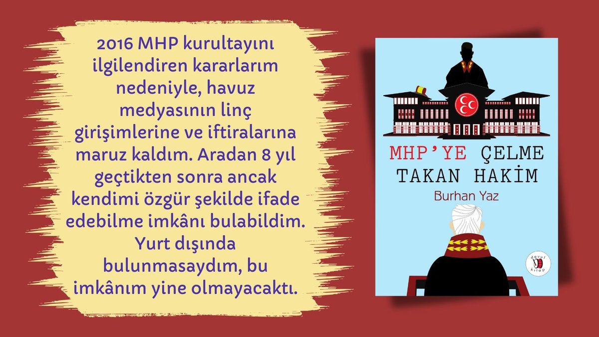 MHP'YE ÇELME TAKAN HÂKİM
Burhan Yaz / @BurhanYaz0640 

Türkiye gündemini uzun süre meşgul eden konunun hâkimi belgelerle konuşuyor...

Satın almak için...
GOOGLE PLAY⏩play.google.com/store/books/de…
SMASHWORDS⏩smashwords.com/books/view/155…

@dbdevletbahceli @MHP_Bilgi @MHP_Gundemi @yclblt06