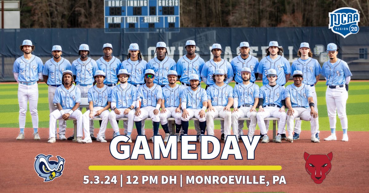 ‼️⚾️‼️GAME DAY‼️⚾️‼️ 🦉 @pgcc_baseball 🆚 @CCAC_Athletics 🏆 @NJCAARegion20 DIII Best-of-3 series ⏰ 12 PM DH 📍Monroeville, PA 📊 tinyurl.com/5a66jfjk (download required) 💻 Visit pgccowls.com for final scores and stats following the games
