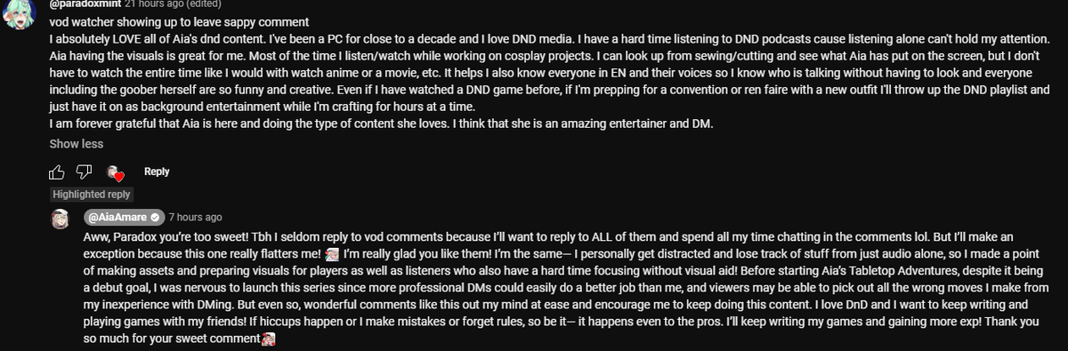 I woke up to aia making me cry. 
I didn't expect a reply I just know she's insecure about her DM skills sometimes, I just wanted to send her love and she's just the cutest goober