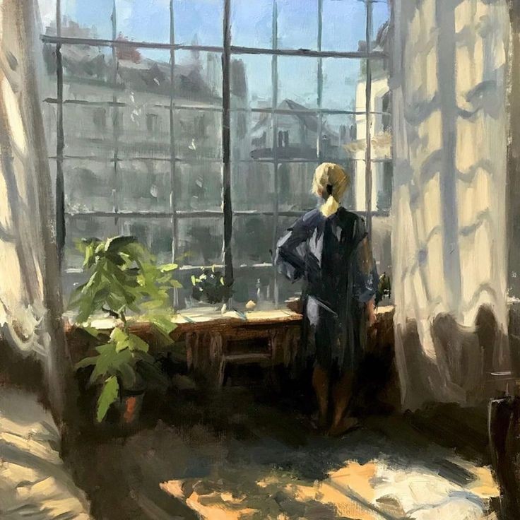 A view from windows and panes, Open curtains the world unfolds, Morning light and rooftop charm, A sky's tranquility, Moments to hold, Exalt the day. Eve (GB) Artist: Aldo Baldo