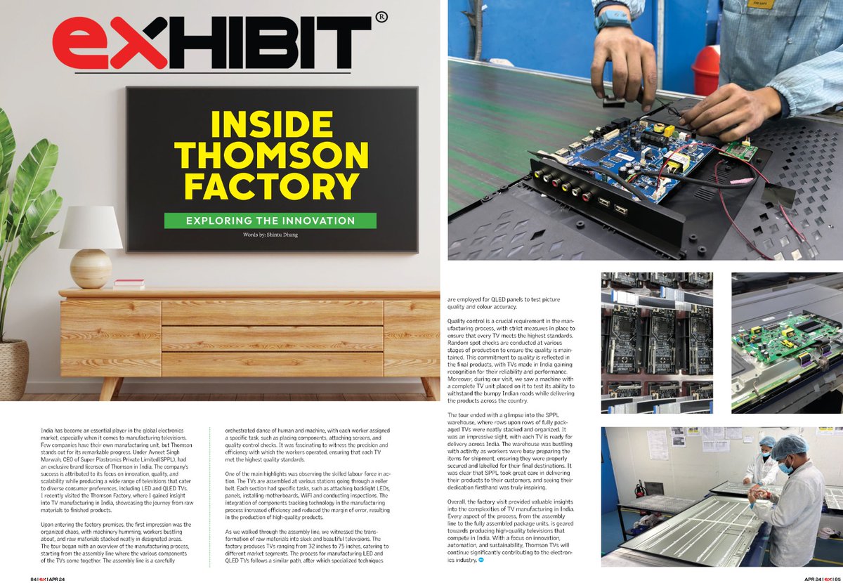 Recently @exhibitmagazine showcased our TV manufacturing factory journey, highlighting our commitment to excellence and customer satisfaction. Thank you @Shin2_D for the wonderful write-up. Grateful to all our customers for their ongoing support 🙏🏻 #sppl #thomson #electronics