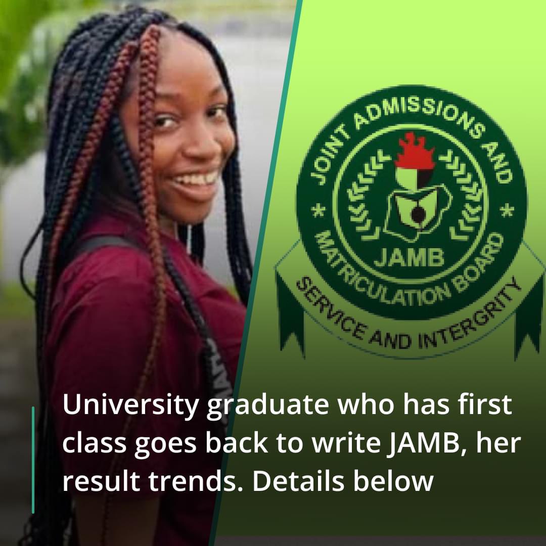 A Nigerian lady, Juliet Chidiebube graduated with first-class in chemistry from UNIZIK. She wants to go back and study another course, so she registered for JAMB again.