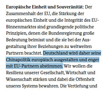 »Deutschland wird daher seine Chinapolitik europäisch ausgestalten und enger mit EU-Partnern abstimmen.« 🤔 (China-Strategie der Bundesregierung, Seite 11) auswaertiges-amt.de/blob/2608578/8…