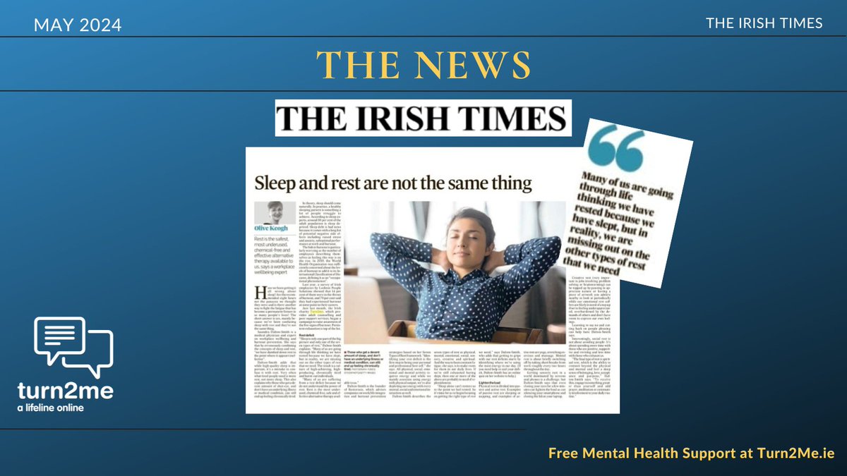 Thank you to @IrishTimes for mentioning our free mental health services & burnout campaign in today's newspaper. #News #Burnout #mentalhealth #alifelineonline Read the article here: irishtimes.com/business/work/… Check out our burnout article here: turn2me.ie/mental-health-…