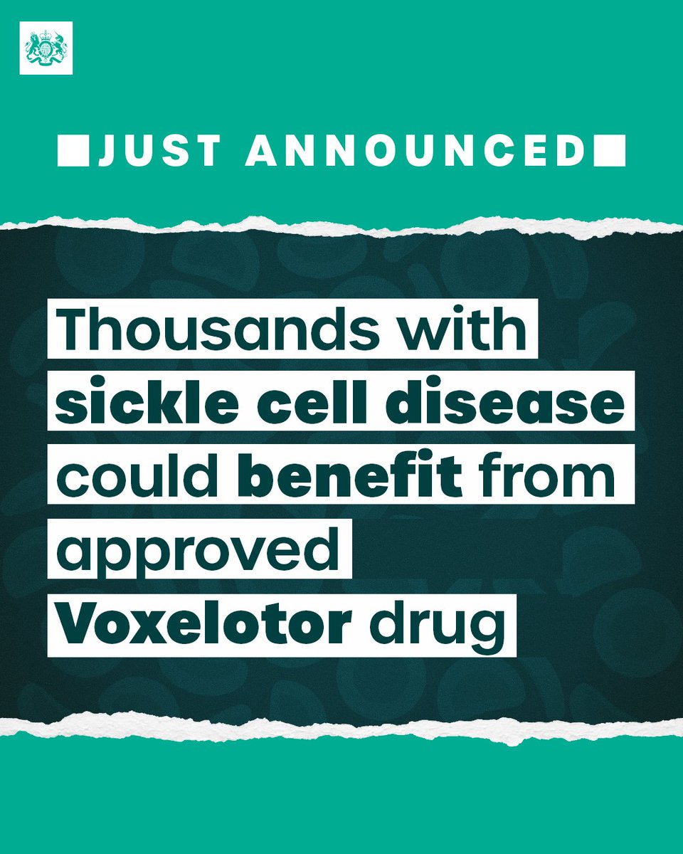 🌟 NEW: @NICEComms has approved the drug #Voxelotor which could significantly benefit thousands of people with sickle cell disease in England. ⏩ Access to it will be accelerated for eligible patients via funding from the Innovative Medicines Fund. More: nice.org.uk/news/article/i…