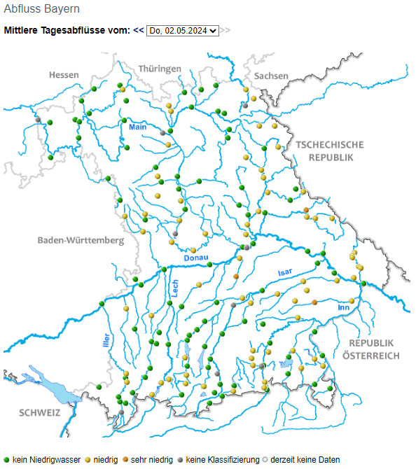 #Niedrigwasserlagebericht Bilanz Winterhalbjahr: Niederschlagsüberschuss 40 %. Messstellen mit niedrigen Verhältnissen: Fließgewässer 44 %, oberflächennahes Grundwasser/Quellen 12 %,tieferes Grundwasser 34 %. 
👇
nid.bayern.de/lage