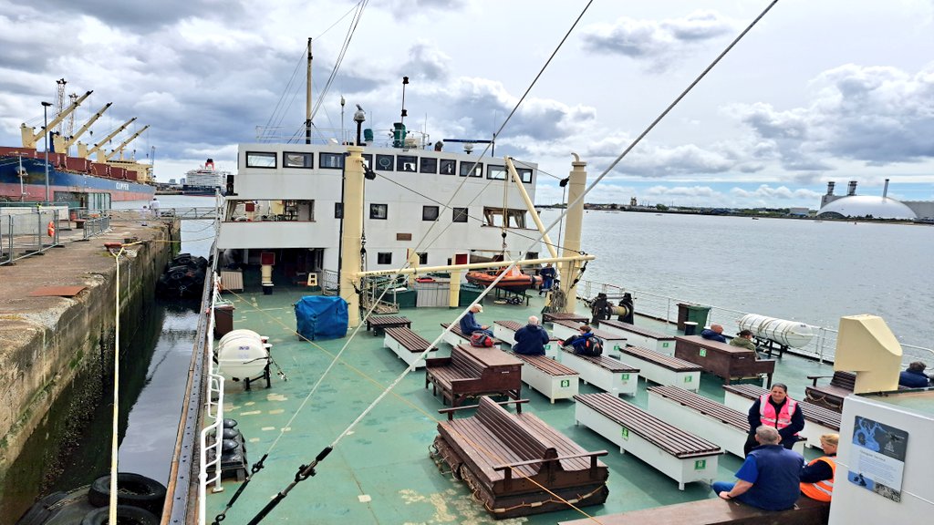 All board @Shieldhall at berth 110 set to depart at 1pm for our special sailby of @cunardline #Queenanne @ABPSouthampton 
Can you spot Queen Anne in this picture?