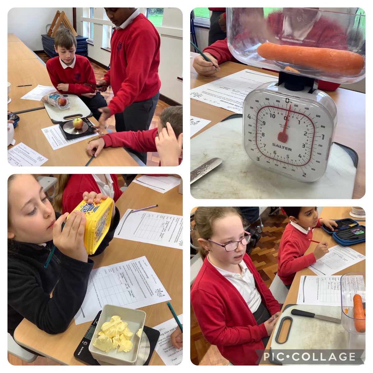 #DosbarthTryfan have been looking at why different types of food provide different amounts of energy. They have measured 100g of different foods and then compared that to portion size.