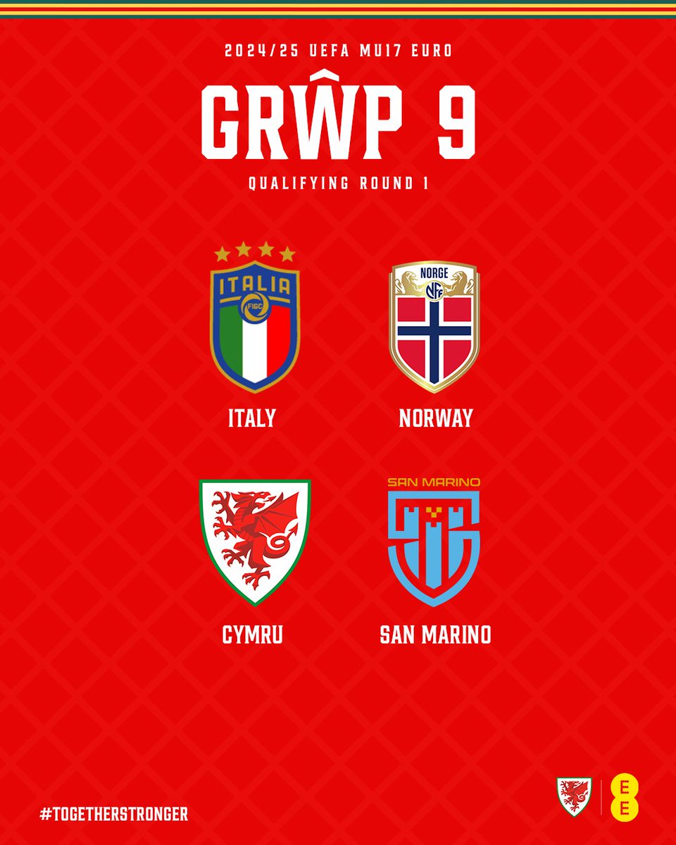 2024/25 #U17EURO Qualifying Round 1 🇮🇹🇳🇴🏴󠁧󠁢󠁷󠁬󠁳󠁿 Hosts TBC. Matches to be played as one-venue mini-tournament between 1 July and 19 November. #TogetherStronger