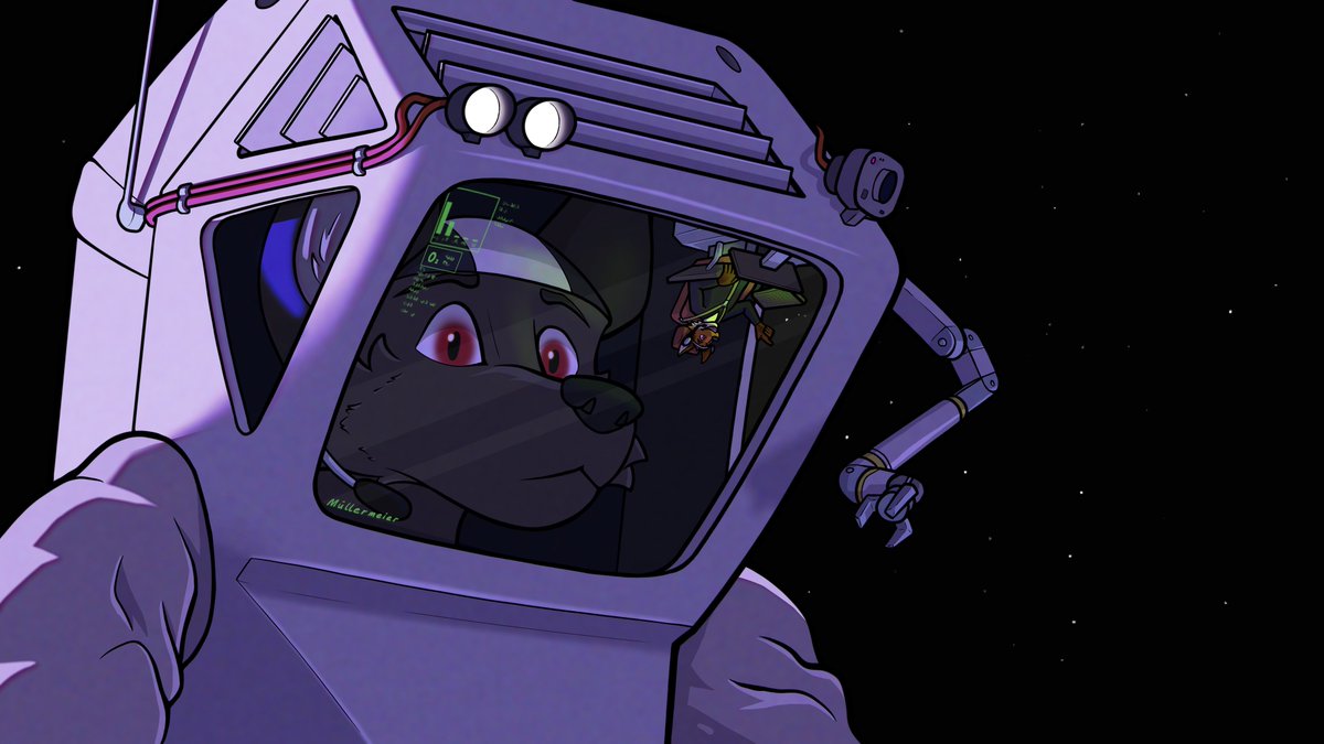 A spacecraft and spacesuit 2-in-1 concept with furry micro-macro-shenanigans. Furries sharing a spacesuit with micros is something I want to explore more in the future. Seems like such a funny concept.

(Suit loosely based on the “Command/Control Pressure Suit”)
#furry #furryart