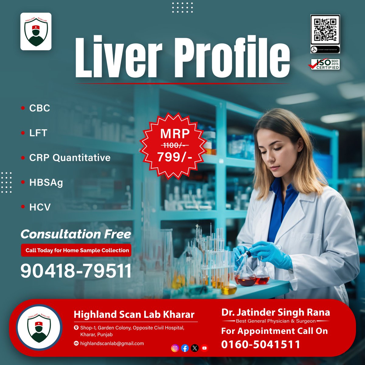 Ensure your liver's health with our best #Liver Profile Package at #HighlandScanLab. A healthy liver for a healthy life! Book your package today!
.
#KnowYourBody #HealthcareSector #MedicalLab #Healthcare #checkup #bloodtest #Drjatindersingh #Diagnostics #kharar #pathology