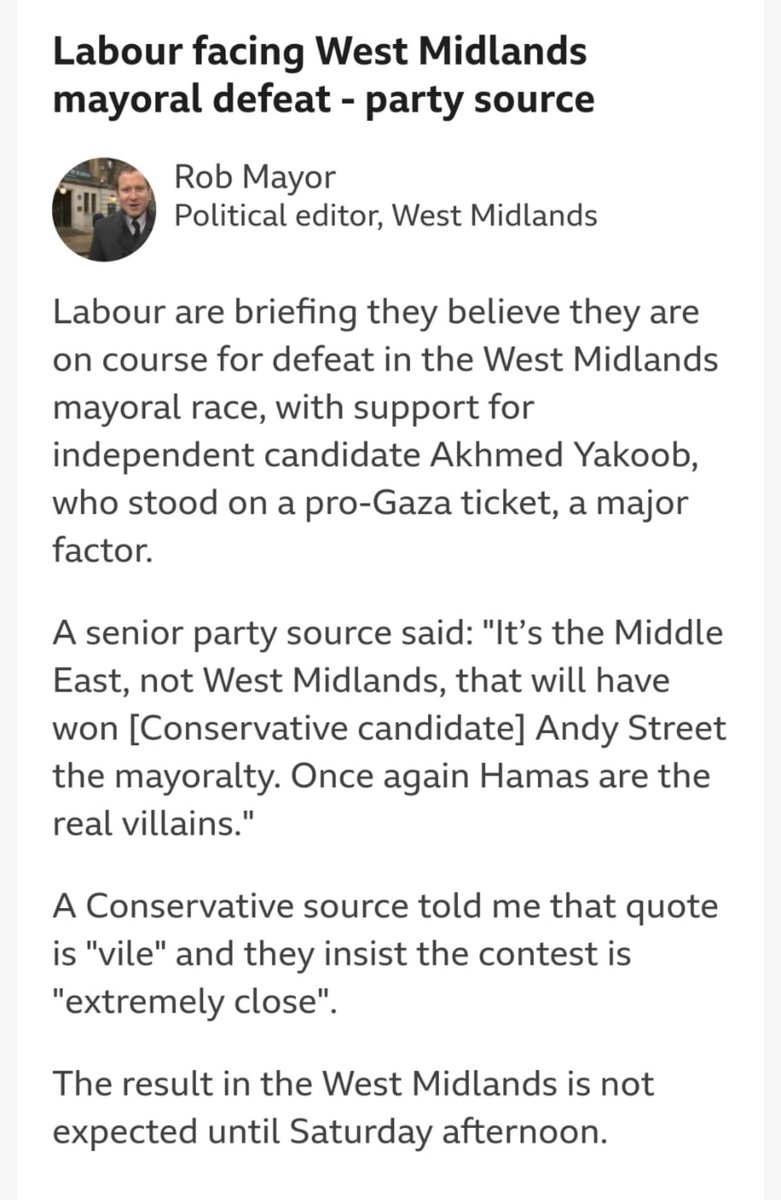 The price of betraying one’s principles :- And just look at the disgusting comments from labour - essentially blaming the good people of the West Midlands of being terrorist sympathisers - Labour are genocide supporters and they don’t like being called out for it in the ballot…