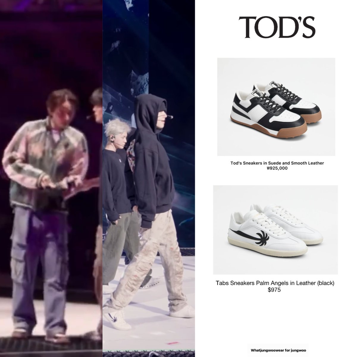 #JUNGWOO’s wear @Tods Tod's Sneakers in Suede and Smooth Leather ₩925,000 Tabs Sneakers Palm Angels in Leather (black) $975 #JUNGWOOxTods