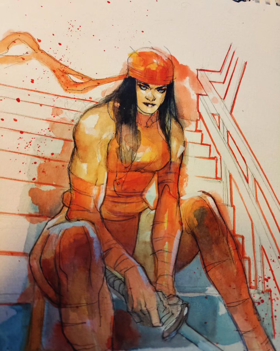 You had to do it, Elektra! Fisk was dangerous! #art #artist #artiste Today's daily 9x12 AVAILABLE #ELEKTRA #elektracosplay #watercolor #watercolour  #coverartist #comics #marvelcomics #daredevil #womenwithswords #sexy #strongfemalecharacter #frankmiller #strongfemalecharacter
