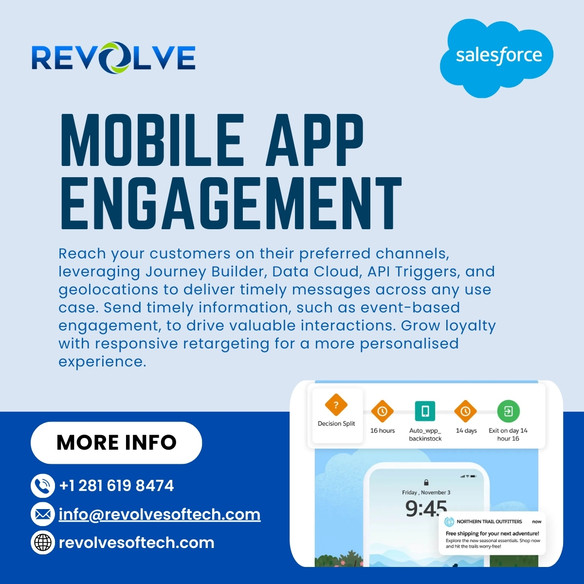 RevolveSoftech's tweet image. Mobile App Engagement.

Drive user engagement with integrated in-app capabilities. With push messaging, you can use geotargeting or behavioural data to deliver relevant &amp;amp; timely messages that maximise both app engagement &amp;amp; ROI.

#Revolve #salesforce #implementation #consulting