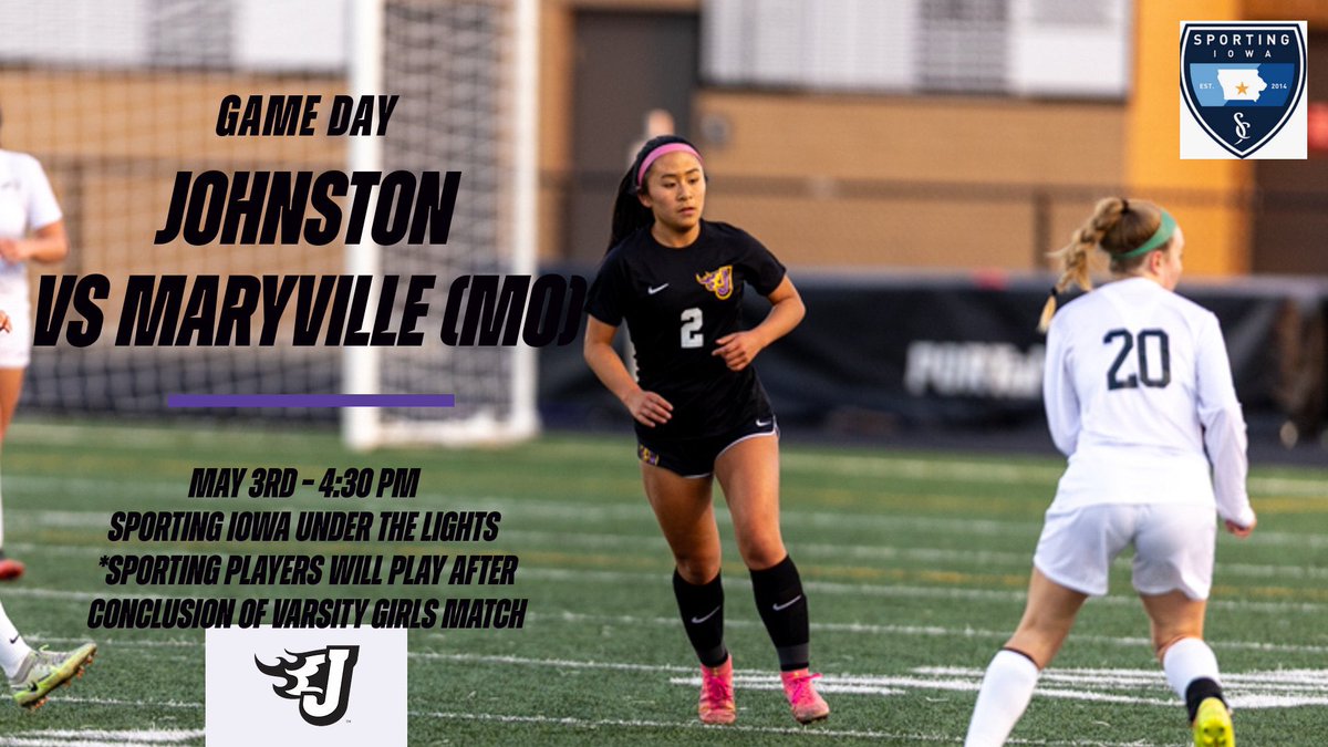 JCSD_GirlSoccer's tweet image. Game Day! #11 Maryville (Missouri- Class 2) travel to #13 Johnston for a quality match-up at 4:30. Thanks @SportingIowa for supporting the team with allowing us to train on their amazing fields. Catch the @SportingIowa U9/U10 Academy Girls after the varsity girls match.