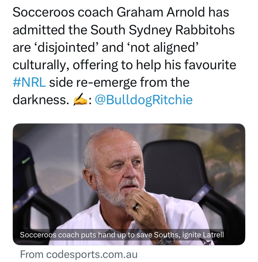 Not going to read too much into whatever the fuck this is, but how a national football manager spends his time between matches sure does tell you something about the health of where our game is and where it might go. Sorry the Socceroos gig bores you Graham.