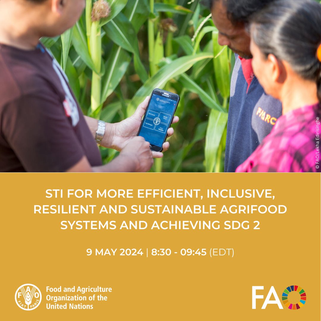 Join us at the #STIForum for a crucial @FAO side event on leveraging Science, Tech & Innovation for efficient, inclusive & sustainable agrifood systems to achieve #SDG2 & a hunger-free world! 

🌱 Register: fao.zoom.us/webinar/regist… 
#AgInnovation 🌍
