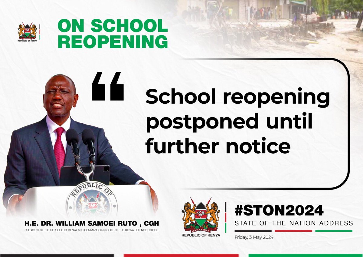 Schools to remain closed until further notice. Presidential directives.
#StateOfTheNation