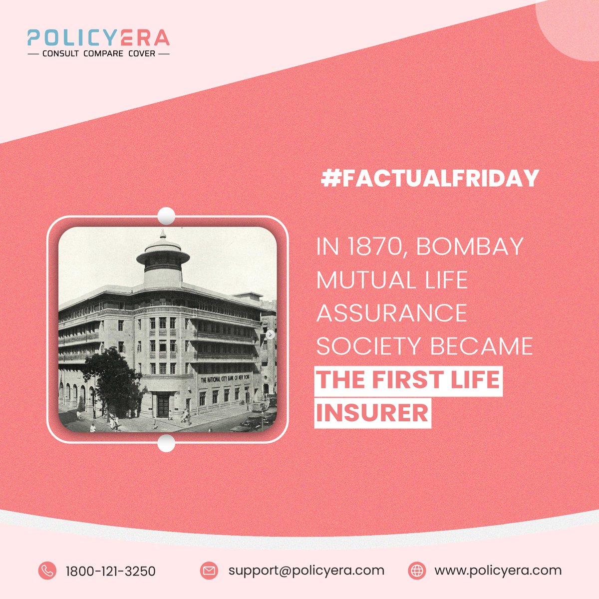 Bombay Mutual Life Assurance Society heralded the birth of first Indian life insurance company in the year 1870, and covered Indian lives at normal rates

Follow policyera for more!

#policyera #consultcomparecover #factualfriday #insurancecompany #india #firstinsurer