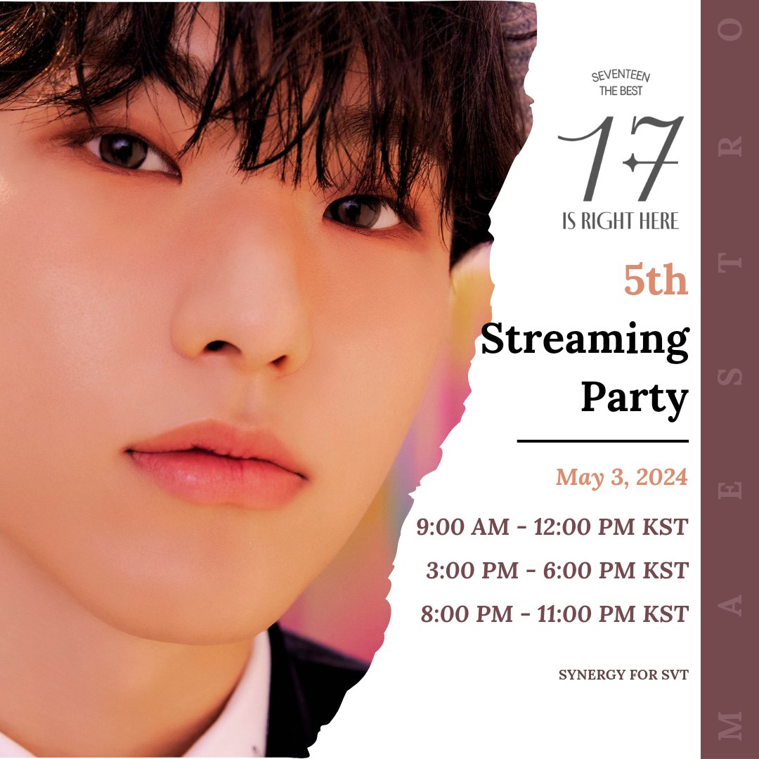 SYN0010  
5th Streaming Party     
May 3, 2024 | Batch 3     

#SynergyStreamingParty #SEVENTEEN_IS_MAESTRO #세븐틴
@pledis_17
@synergyforsvt