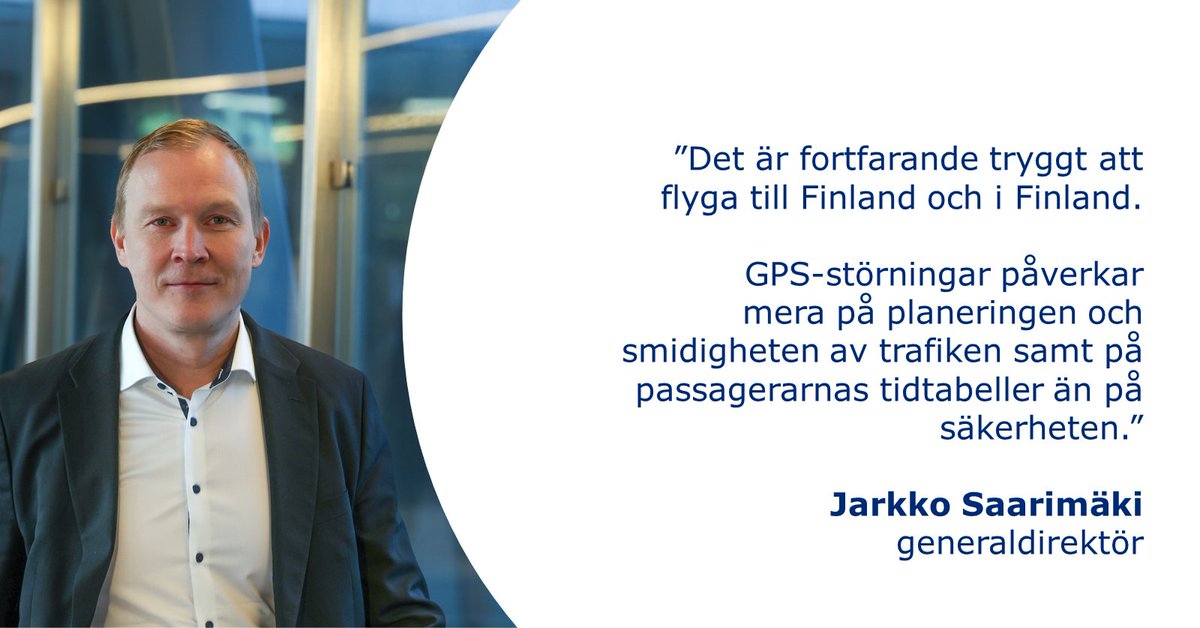 TraficomFinland's tweet photo. GPS-störningar inom luftfarten är inte något nytt fenomen och man har förberett sig för dem på olika sätt.

"Det är fortfarande tryggt att flyga till Finland och i Finland", konstaterar generaldirektör Jarkko @Saarimaki.

#luftfart

https://t.co/LB37REDhQ7 https://t.co/NqKWdiEgkE