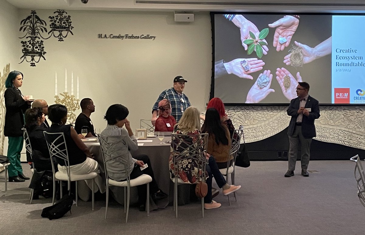 Thought-provoking event last night about creating, the arts, &amp; how we build stronger systems to empower creatives to thrive. Thanks to PEM and <a href="/collectivecre8s/">Creative Collective LLC</a> for convening, &amp; to my partner leading the conversation on advocacy &amp; impacting govt, Emily Ruddock from <a href="/MASSCreative/">MASSCreative</a>.