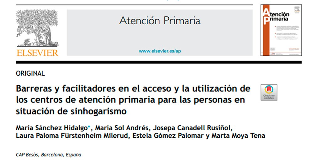Les persones sense sostre s'enfronten a barreres per accedir a l'atenció primària, però també existeixen facilitadors, com les relacions de confiança i el treball multidisciplinari i intersectorial

Un treball del #CAPBesòs publicat a la revista <a href="/AtPrimari/">Atención Primaria</a>
sciencedirect.com/science/articl…