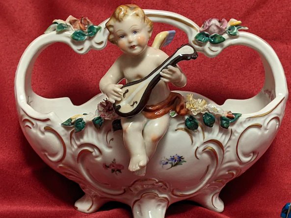 Dresdner Dresden Porcelain Germany Cherub Bowl Basket Flowers etsy.me/3xZvGzf via @Etsy #porcelain #basket #cherub #mandolin #vintage #decoration #etsyfind