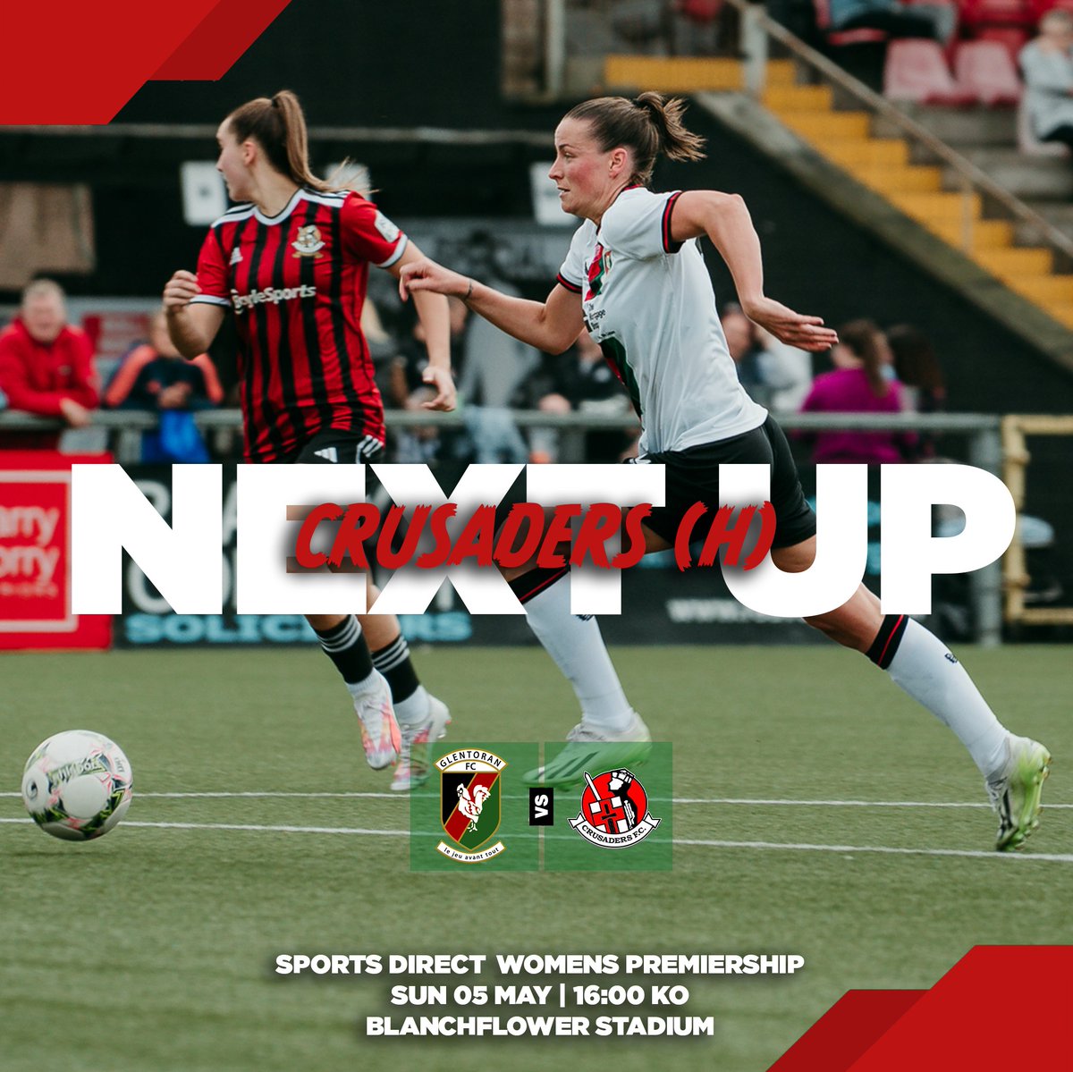 𝗟𝗘𝗔𝗚𝗨𝗘 𝗢𝗣𝗘𝗡𝗘𝗥 🟢 🔴 ⚫ We start our defence of the Sports Direct Women's Premiership on Sunday as Crusaders travel to The Blanchflower. Come down and support your team from 16:00, season tickets are still available to buy at glentoran.com/tickets or pay at the gate!