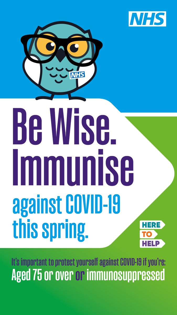 This spring those most vulnerable and at greatest risk from COVID-19 will need extra protection .

You are eligible for a free COVID-19 vaccine if you are:
• aged 75 years & over
• aged 6 months and over and are immunosuppressed

#BeWiseImmunise