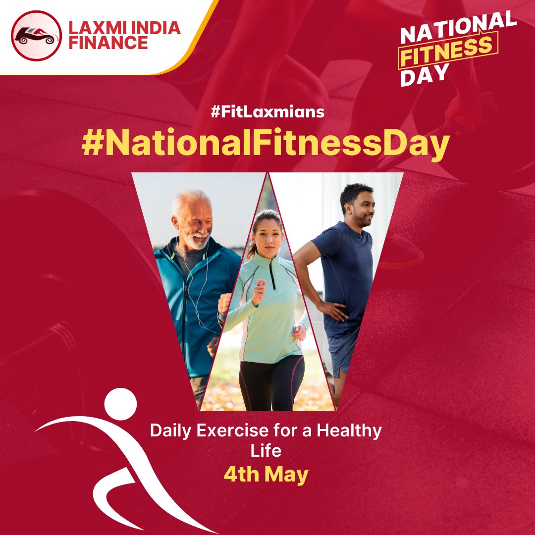 📷 National Fitness Day - 4th May 2024 📷
Daily Exercise for a Healthy Life Tips
'Today, let's celebrate the power of movement, the strength of determination, and the joy of a healthy lifestyle.
#FitLaxmians #LaxmiIndiaFinance #NBFC #LoanForMSME #LoanAgainstProperty