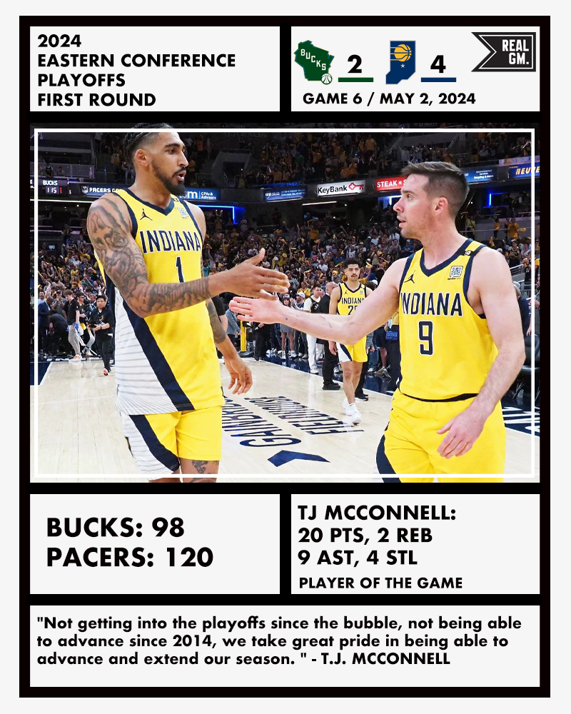 One @NBA Playoff Snapshot: @Pacers 120, @Bucks 98 (Game 6).