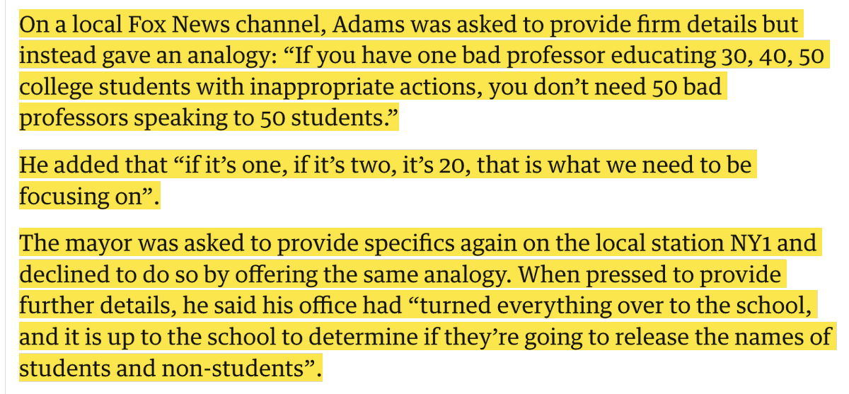 To both the Mayor of NYC and The Guardian, this is not an analogy.  It's the deliberate criminalization of the faculty and academic freedom and normalization of them as such.