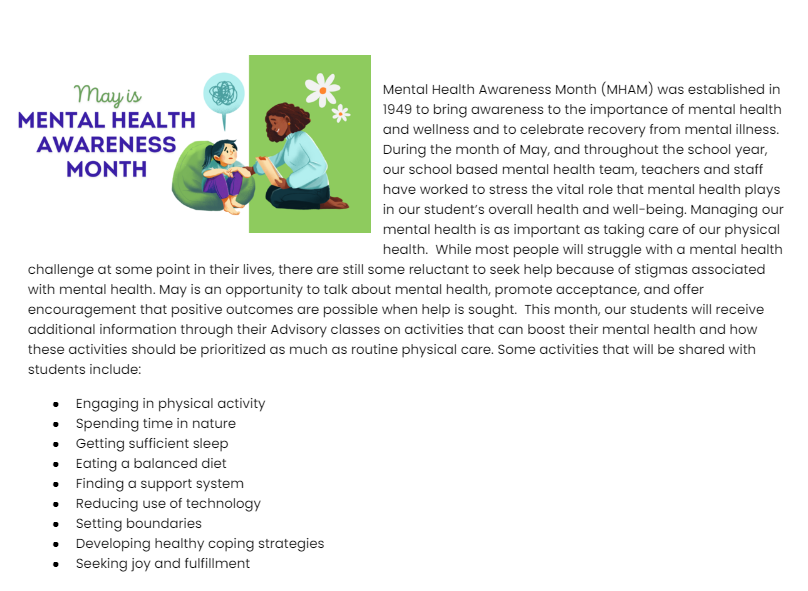 May is Mental Health Awareness Month!  In Advisory next week, we will highlight ways to support positive mental health! For info about QMS School-Based Mental Health Support & Services, click here: qmscounseling.educatorpages.com/pages/qms-scho… @QMSGriffins @QMSPTSO @HCPSCounselors