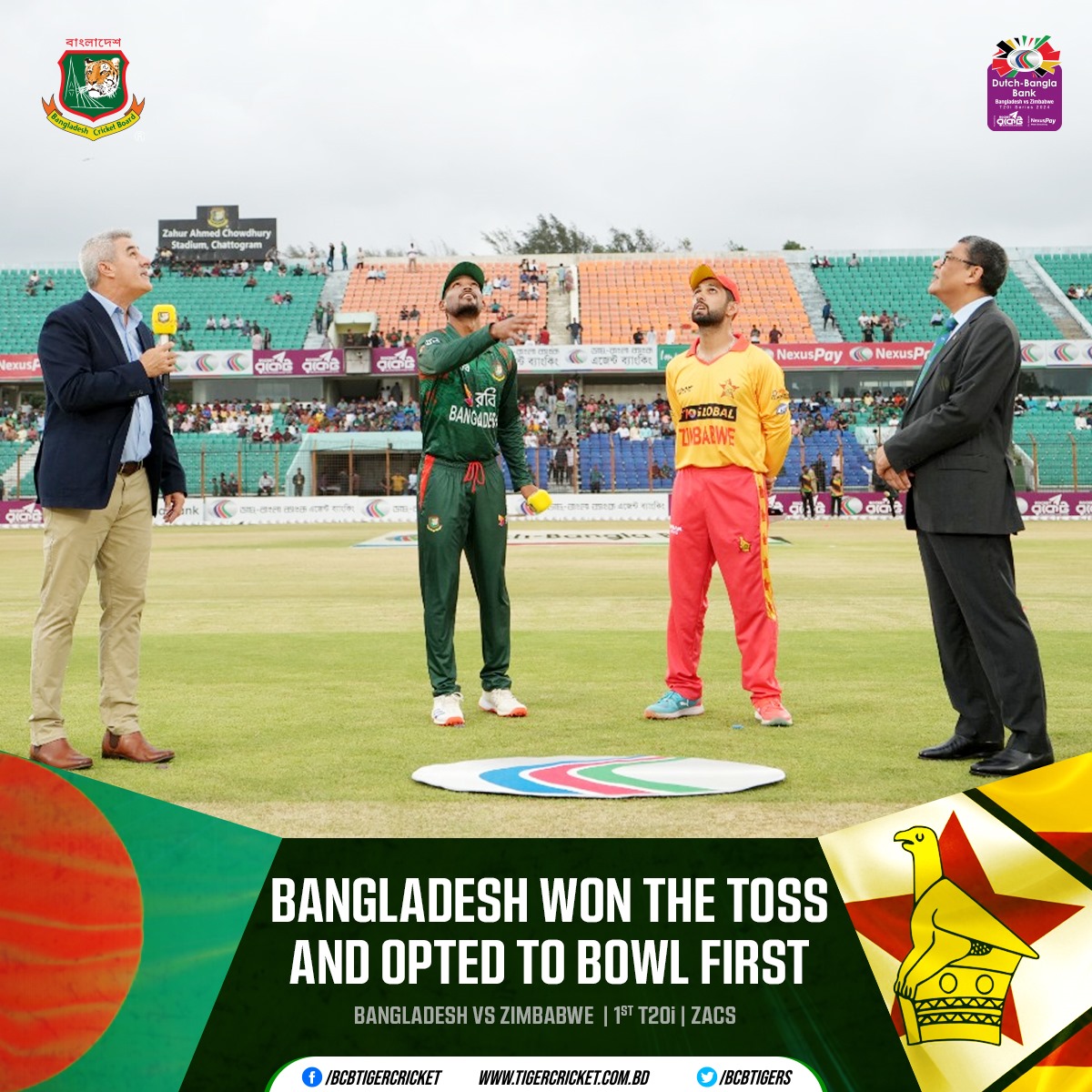 Dutch-Bangla Bank Bangladesh vs Zimbabwe T20i Series 2024 | 1stT20i 🏏

Bangladesh won the Toss and decided to Bowl first

Details 👉: tigercricket.com.bd/live-score/zim…

#BANvZIM #BCB #Cricket #BDCricket #livecricket #Bangladesh