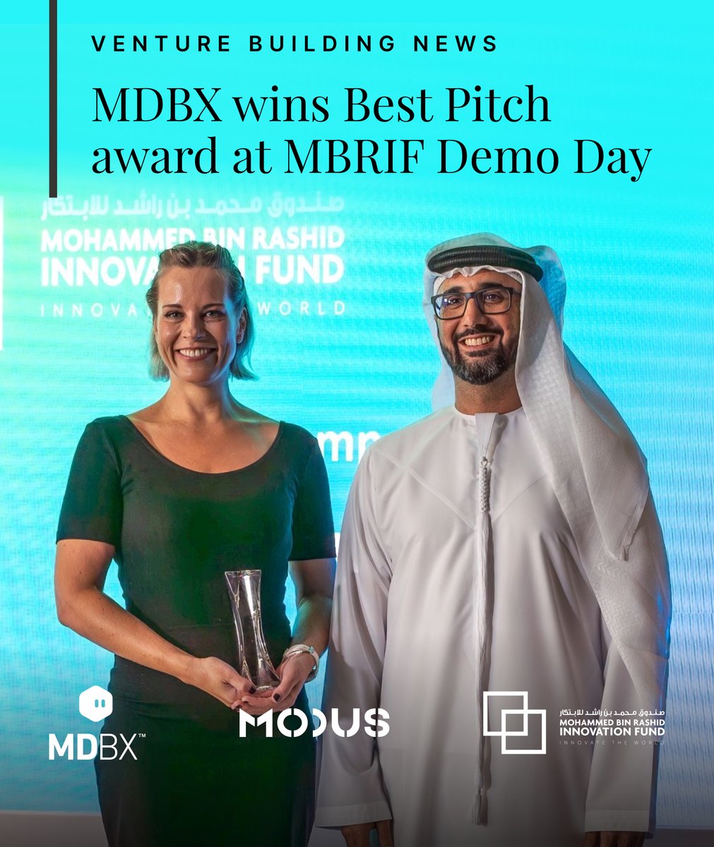 We’re incredibly proud of MDBX, one of our VB startups, who took part in <a href="/MBRIFund/">Mohammed Bin Rashid Innovation Fund</a> Demo Day as part of its 7th cohort and won the award for Best Pitch 🏆💊

🔗 Learn about MDBX here: bit.ly/3sCk3vR

#mbrif #demoday #modus #venturebuilding