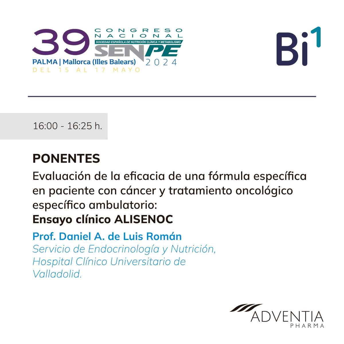 📢 Nos alegra anunciar que en nuestro simposio de
<a href="/SENPE_/">SENPE</a> presentaremos el estudio #ALISENOC: “Evaluación de la eficacia de una fórmula específica en pacientes con cáncer y tratamiento oncológico ambulatorio" de la mano del Dr. <a href="/danielendocrino/">D de luis</a>!

#SENPE2024 #SimposioSENPE