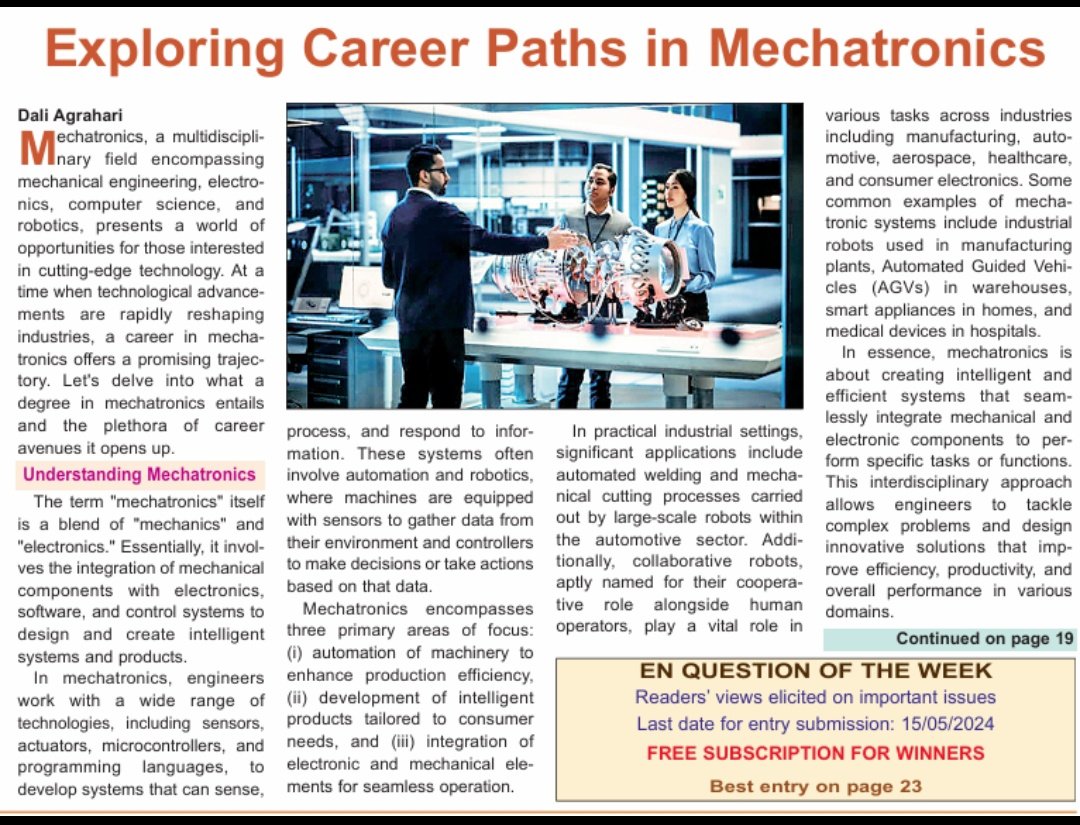 #Mechatronics isn't just a field, it's a gateway to the future! 🔧💡Combining mechanics, electronics, and computing, careers in Mechatronics are shaping tomorrow's industries. From robotics to automation, it's where innovation meets opportunity! #FutureCareers