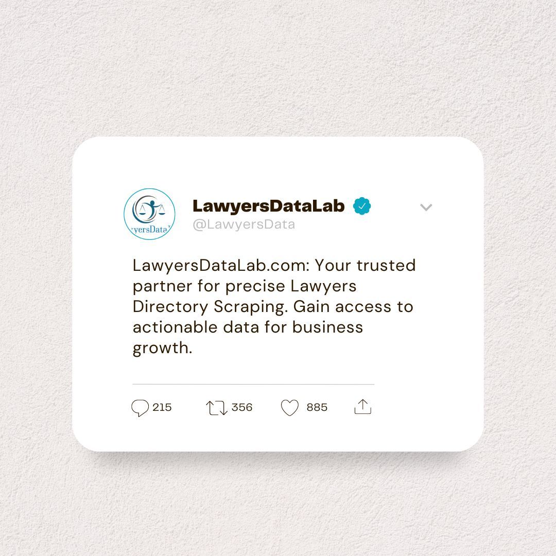 🔒 Ensure accurate and comprehensive legal information with Lawyersdatalab.com's Lawyers Data Scraping Services. Stay updated with evolving legal trends. #LegalResearch #DataQuality ✨