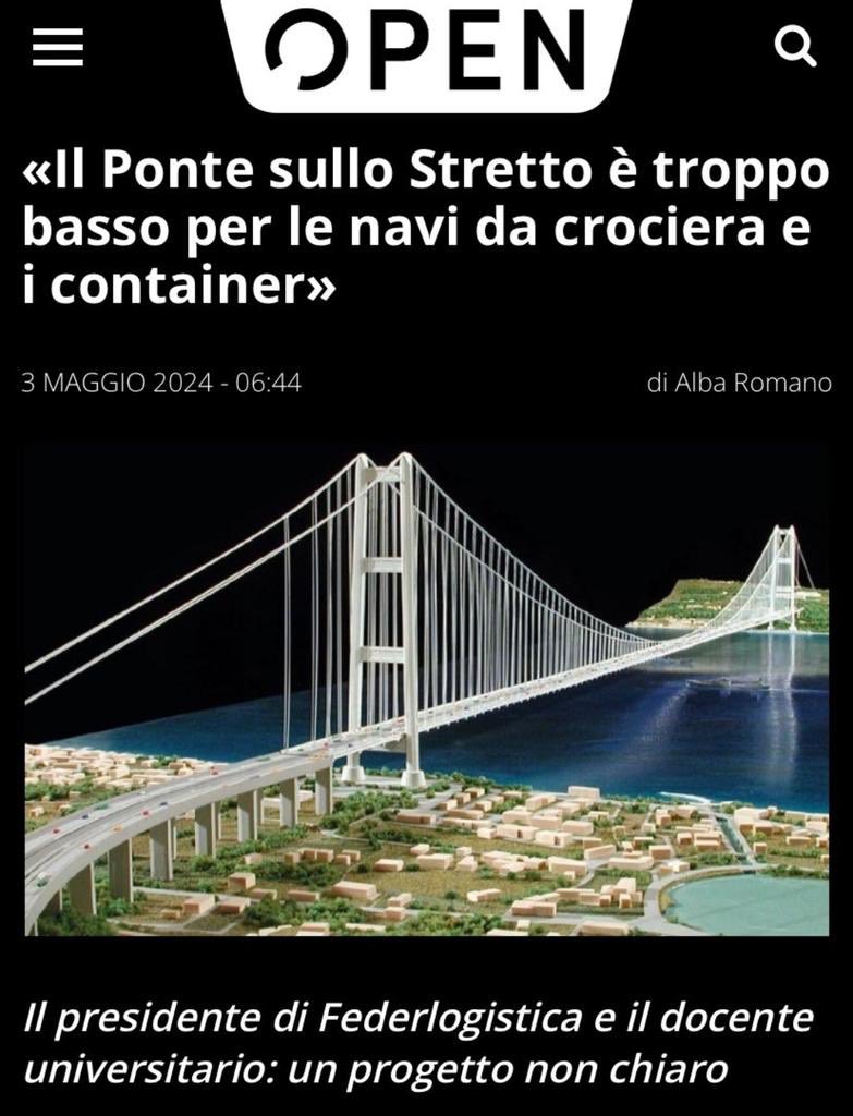 Quando progettavo il #pontesullostretto con il Collega #Salvini abbiamo detto: ma la donna lo preferisce alto e CORTO o BASSO e lungo? Da qui nasce l’idea di un #pontesullostretto che rappresenti la virilità del maschio ITALICO. Viva la patria🇮🇹