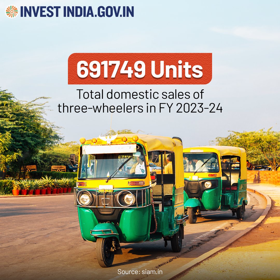Are you ready to turn the wheels of growth with #NewIndia, the world’s largest manufacturer of three-wheelers & a global automotive manufacturing champion.

To accelerate your growth journey, visit: bit.ly/II-Automobile

#InvestInIndia #Automobiles #AutoIndustry #ThreeWheelers