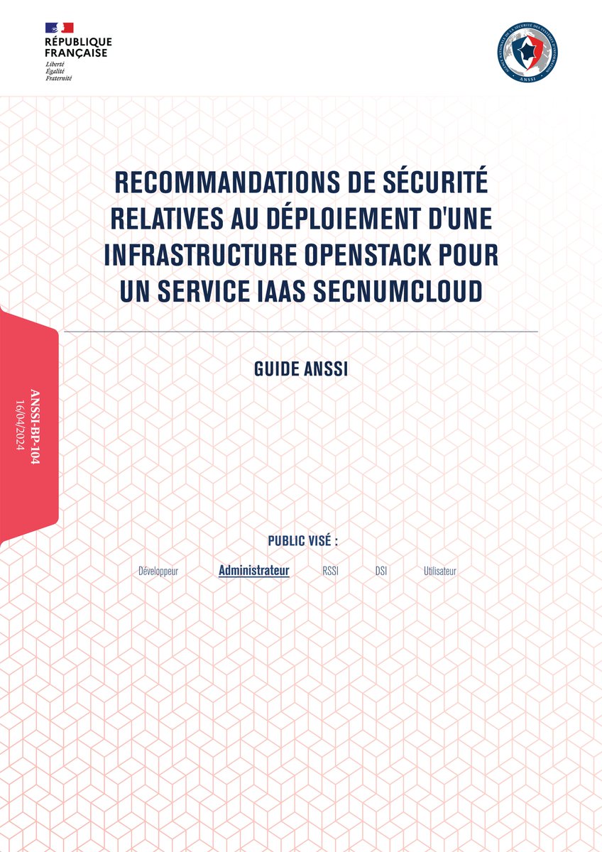 💻 #OPENSTACK est une suite logicielle destinée à faciliter la mise en place et la gestion d’infrastructures virtualisées et de services d’informatique nuagique. 🛡️ Découvrez le guide de l'#ANSSI : 🔗cyber.gouv.fr/publications/r…