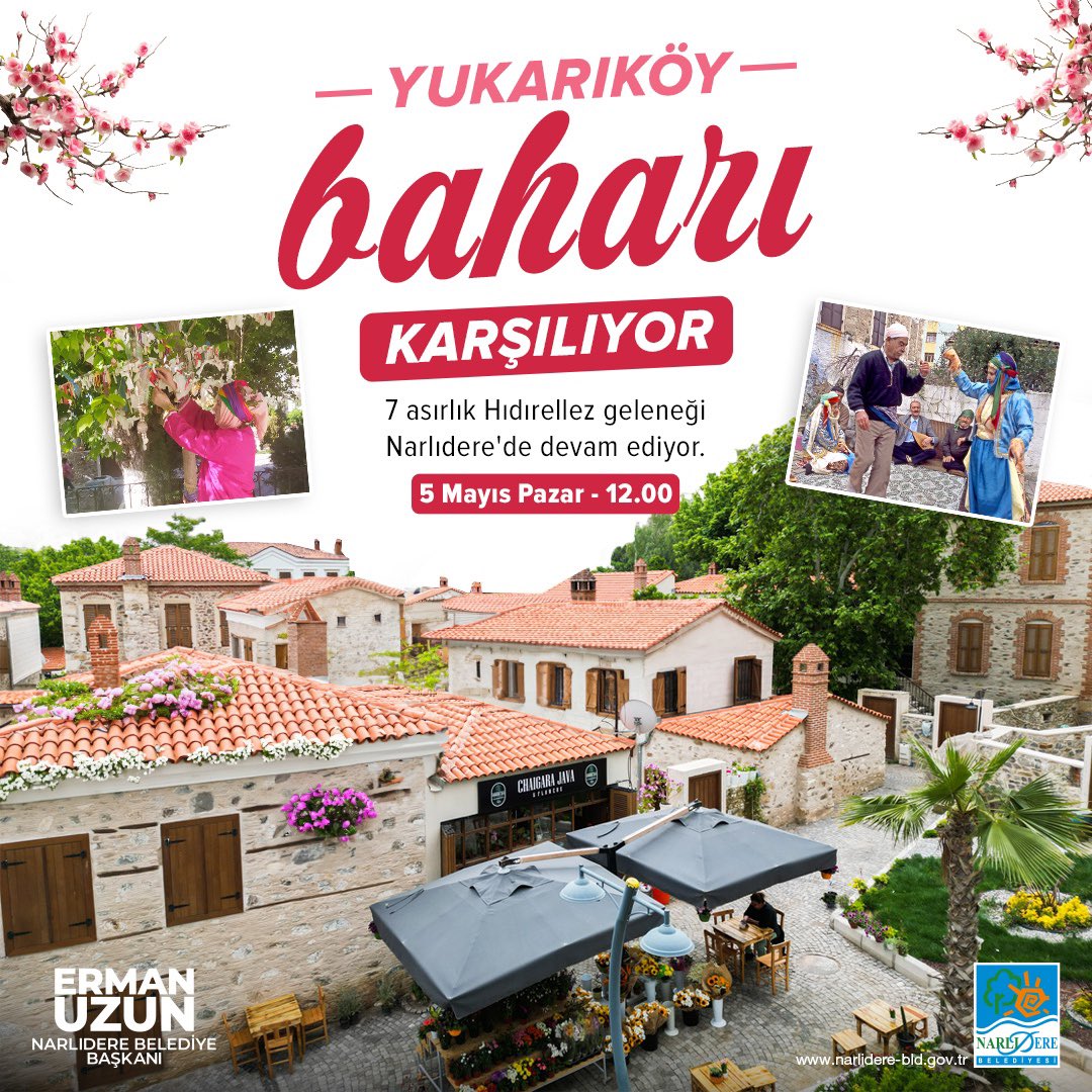 İzmir'in kültürel mirası Tarihi #Yukarıköy, 7 asırlık Hıdırellez geleneğini yaşatmaya devam ediyor. Pazar günü Yukarıköy'de dilekler tutulacak, #Narlıdere baharı karşılayacak. 🗓️5 Mayıs Pazar ⏰12.00 📌Yukarıköy