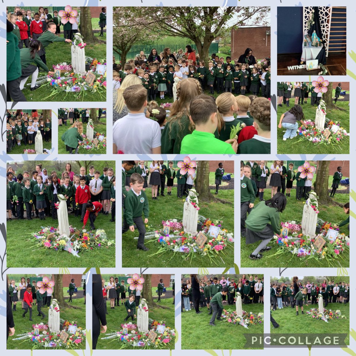 This morning we marked the start of the Holy month of May by crowning our new Mary statue with flowers in a beautiful and reverent whole school worship 🙏🏻🌸 #sjsbre #sjsbCW #MakeChristKnown @StJosephStBede @STOC_CAT