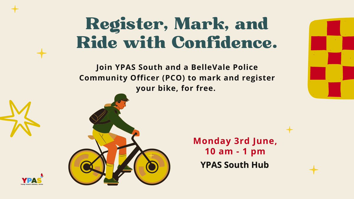 Is your bike registered❓ At our Register, Mark, and Ride with Confidence Event, we'll show you how to register your bike online, so it's secure and can be returned to you if stolen or lost. Join us at YPAS South Hub on June 3rd, 10am-1pm. It's FREE!👇 ypas.org.uk/whats-on/