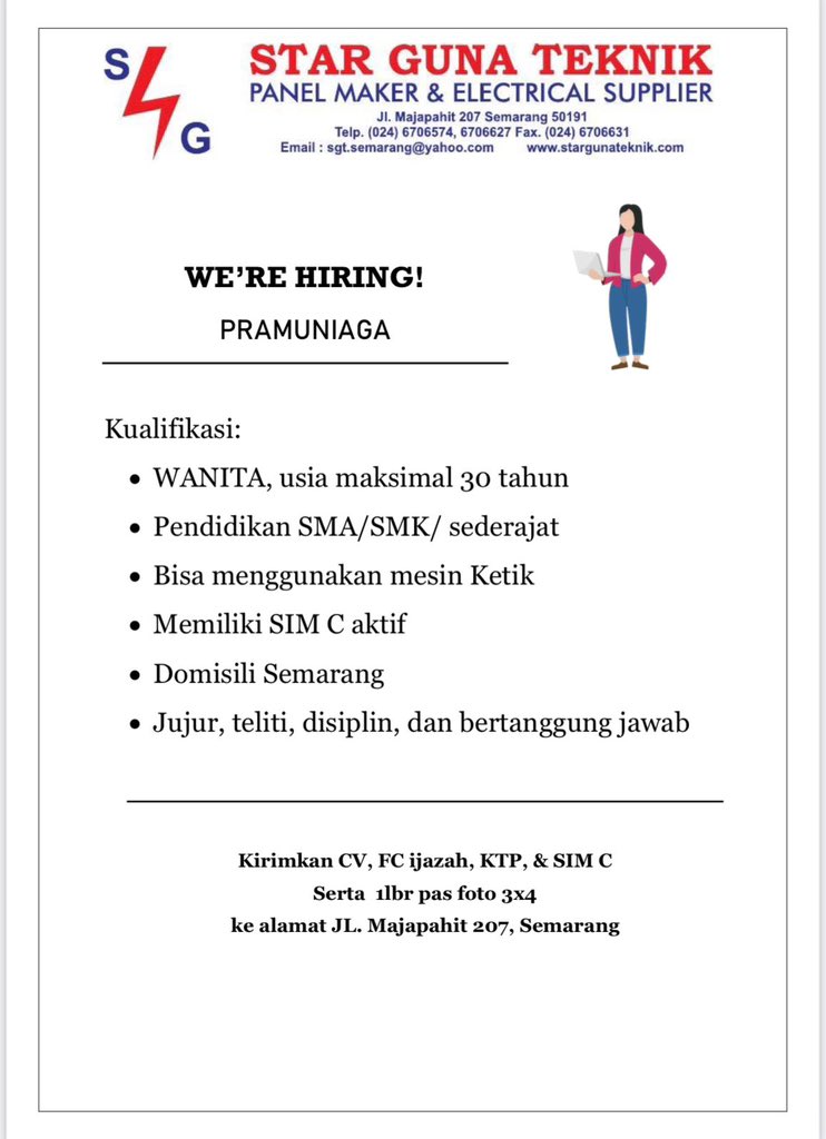 𝐋𝐎𝐖𝐎𝐍𝐆𝐀𝐍 𝐊𝐄𝐑𝐉𝐀
_________________________________

Bagi yang memenuhi persyaratan, silahkan langsung daftar ya. See you!

Kesempatan tidak akan datang lagi, lebih cepat lebih baik. 
.

#lowongankerjasemarang
#lokersemarang
#loker_semarang
#kerjabumn
#BUMN